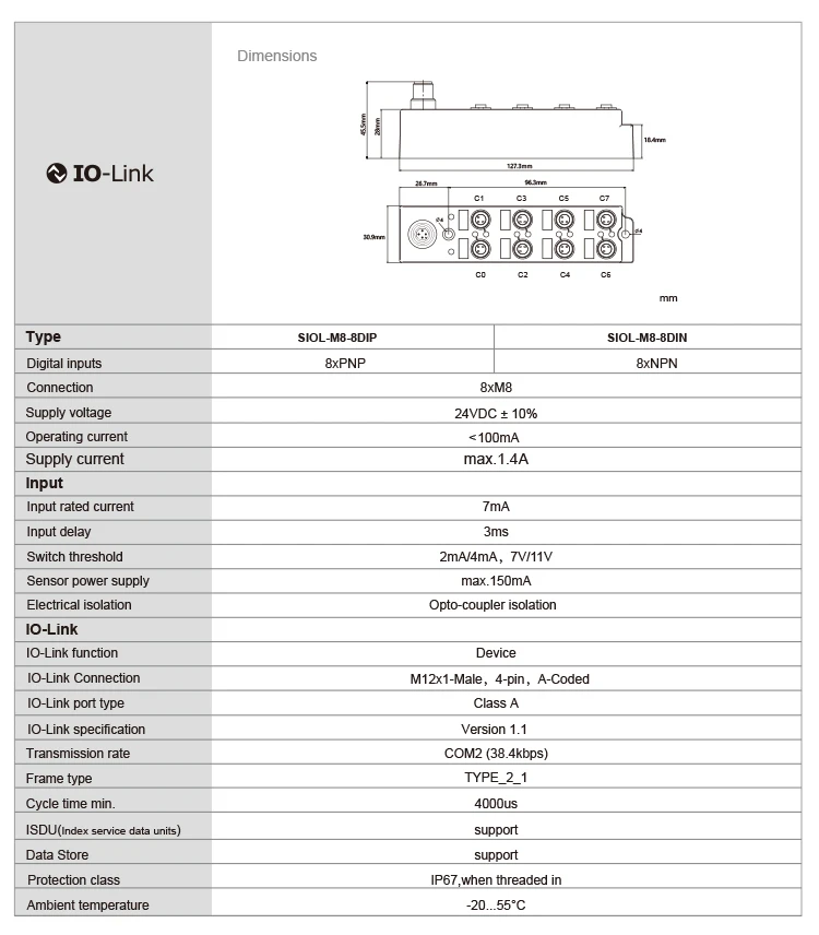 Iolink Specification Port Type Class A 8 Universal Digital Inputs Pnp