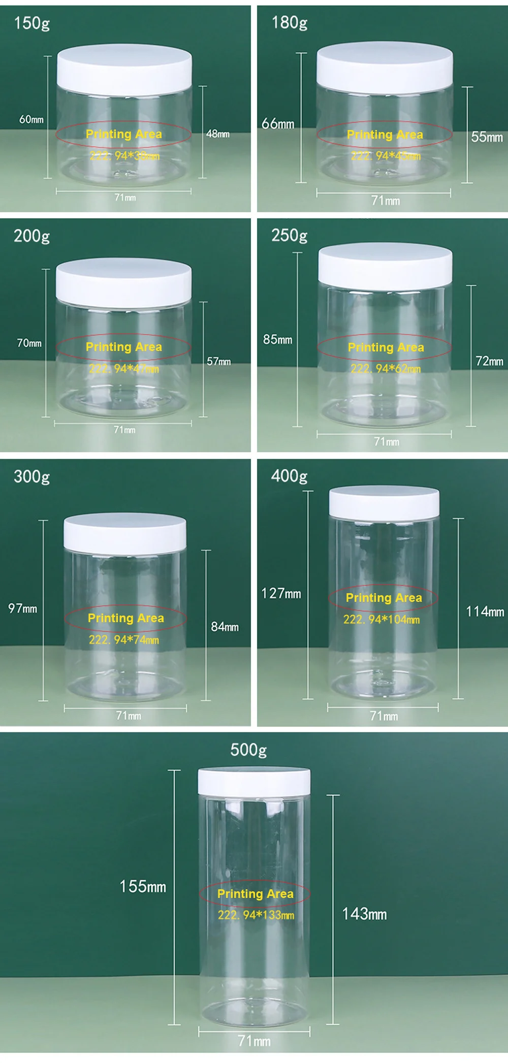 In Stock 68mm Plastic Pet Food Grade Jar With Aluminum Lid 150ml 180ml