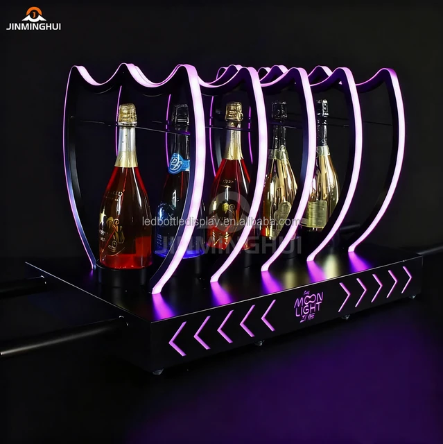 Source Factory New Design Led Glowing 5 Bottles Metal Rack 5 Led Bottle Display Present for Bar Nightclub