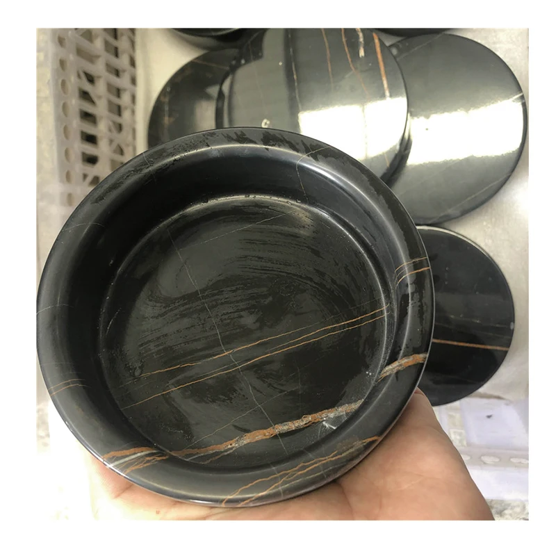 צלחת סבון אמנותית שחורה מאבן מרבג