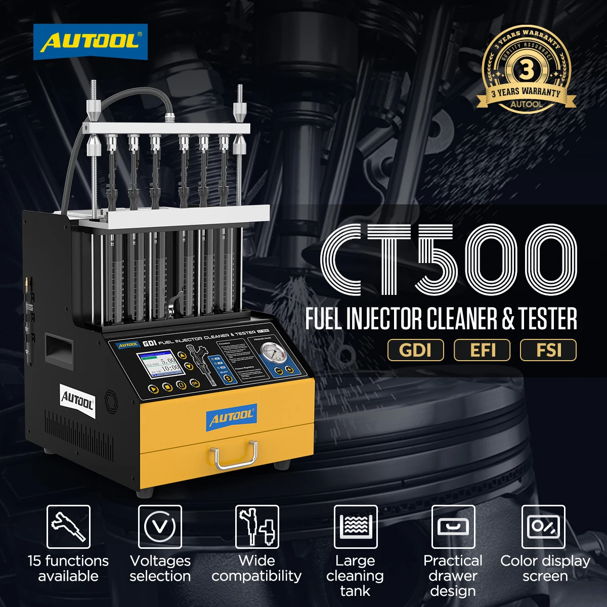 AUTOOL CT500 Car Ultrasonic Fuel Injector Cleaner - High Pressure Washer