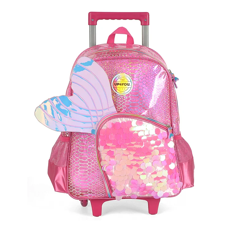 Custom Wonderful Beauty Wing Design Cartoon Kids Girls Children Wheeled Backpack School Trolley Bags