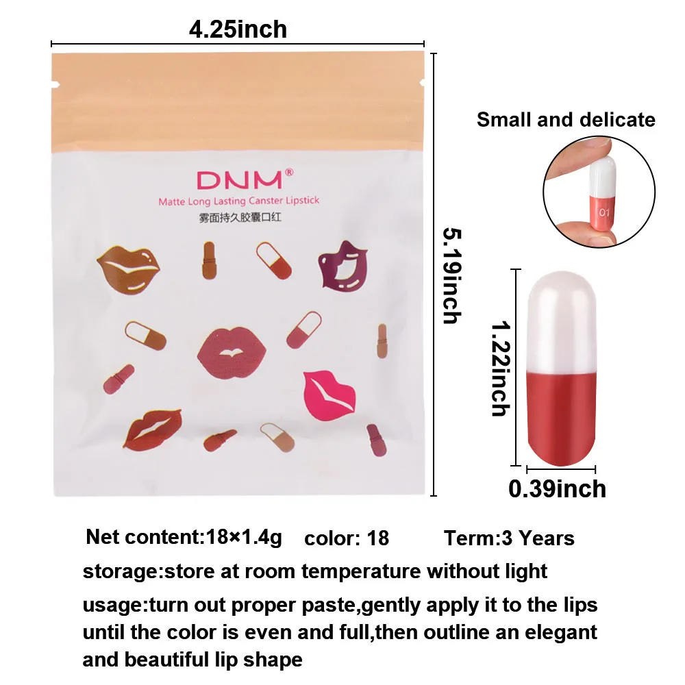 DNM 18 Colors Mini Capsule Style Lipstick Velvet Matte Lipsticks Set Travel Size Tint High Pigment Cosmetics