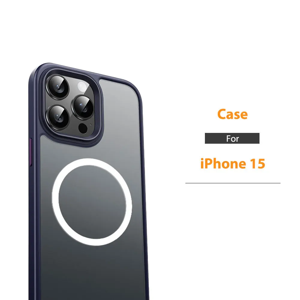 Frosted Phone Case For Iphone 15 Tpu Pc Magnetic Suction Mobile Anti Drop Proof Precision Hole Sjk382