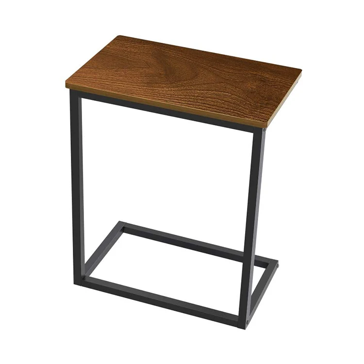 wooden surface and metal frame sliding sofa table in the living