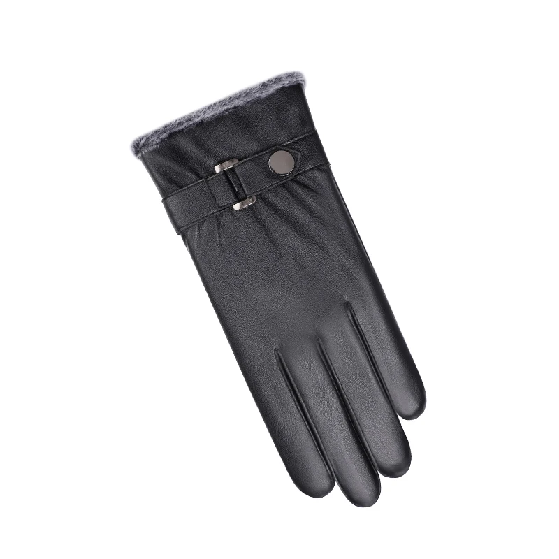 Gentlemen Faux Leather Warm Winter Man Outdoor PU Gloves
