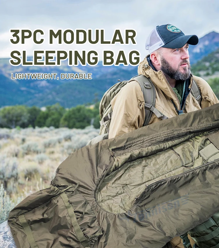 3 In 1 Nylon Winter Sleeping Bag O.d Green Camping Sleeping Bag Thick