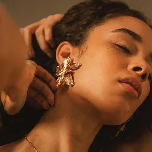 2023 Vintage Metal Flower Big Earrings for Women Gold Color Silver Color Geometric Statement Fashion Brincos Jewelry Earring