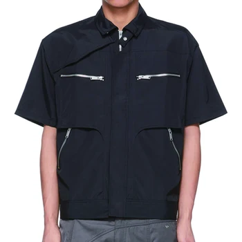 Wholesale hip men shirts short sleeves 100% nylon zipper shirts custom summer shirts
