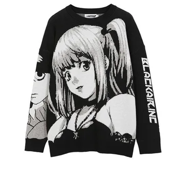Anime Girl Knitted Sweater Men Hip Hop Streetwear Sweaters Vintage Pullover Women 2021 Japanese Tops Spring Pullover