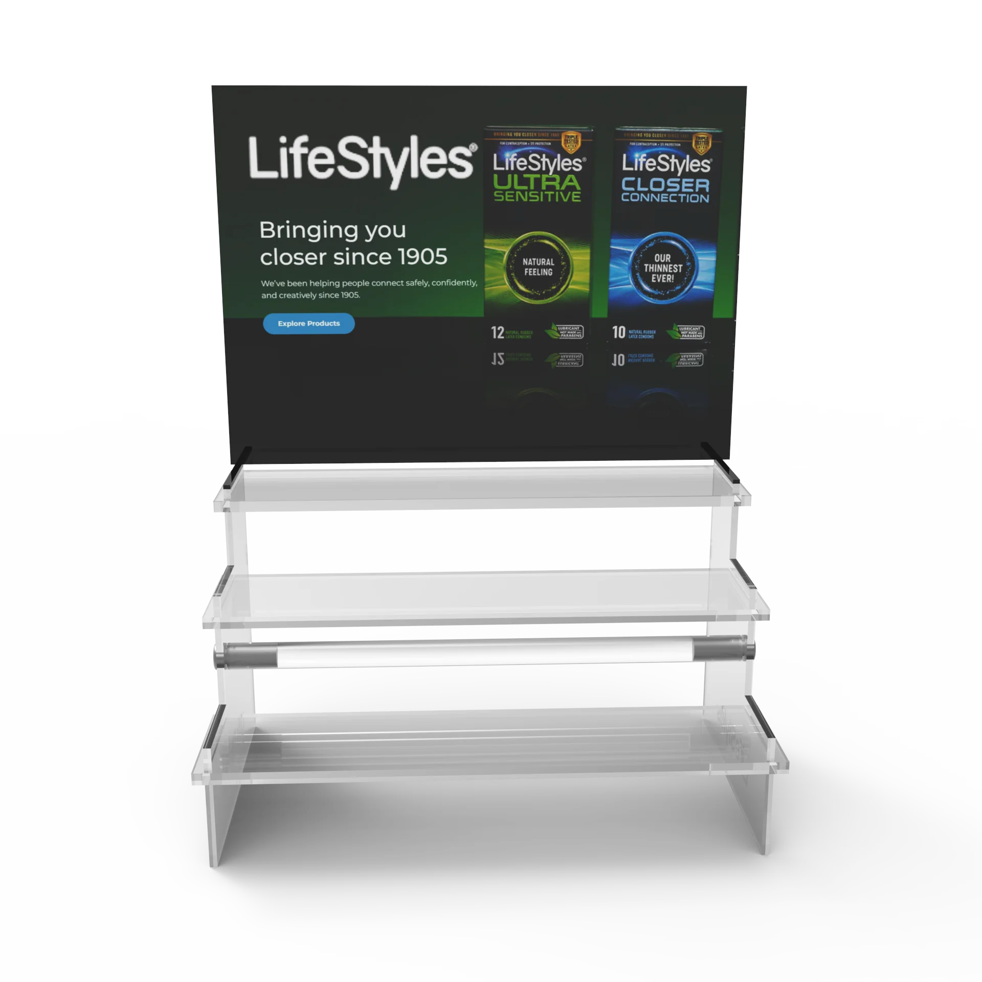 Bevis Customizable Condom Pallet Display Acrylic Retail Display Stand Acrylic Condom Display Stand for Supermarket