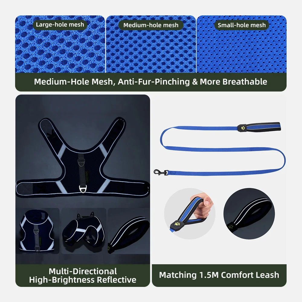 Wholesale Pet Supply Reflective Dog Harnesses Adjustable Breathable Sp - product detail 5