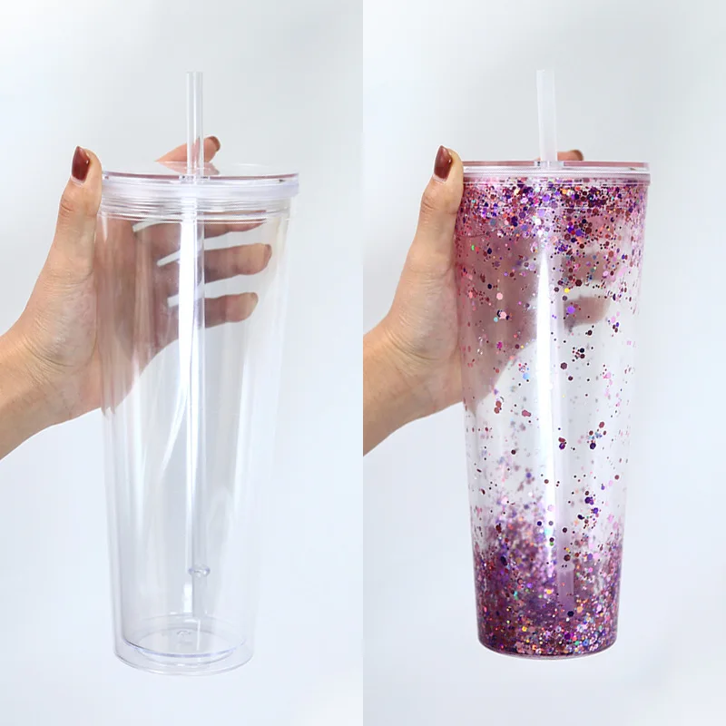 24oz Clear Acrylic Coffee Tumbler Double Wall Reusable Plastic Iced Coffee  Cup for Parties Drinkware