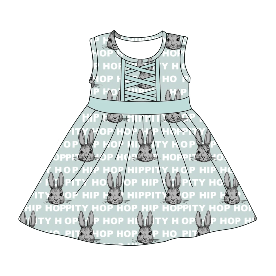 Qingli ODM Easter Day Custom Pattern Sweet Wholesale Dress New Girl's Family Clothes Children Sleeveless Baby Party Dress