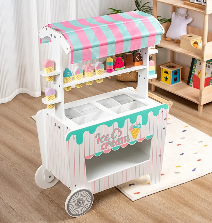 Children's Ice Cream Cart Popsicle Dessert House Simulation Wooden