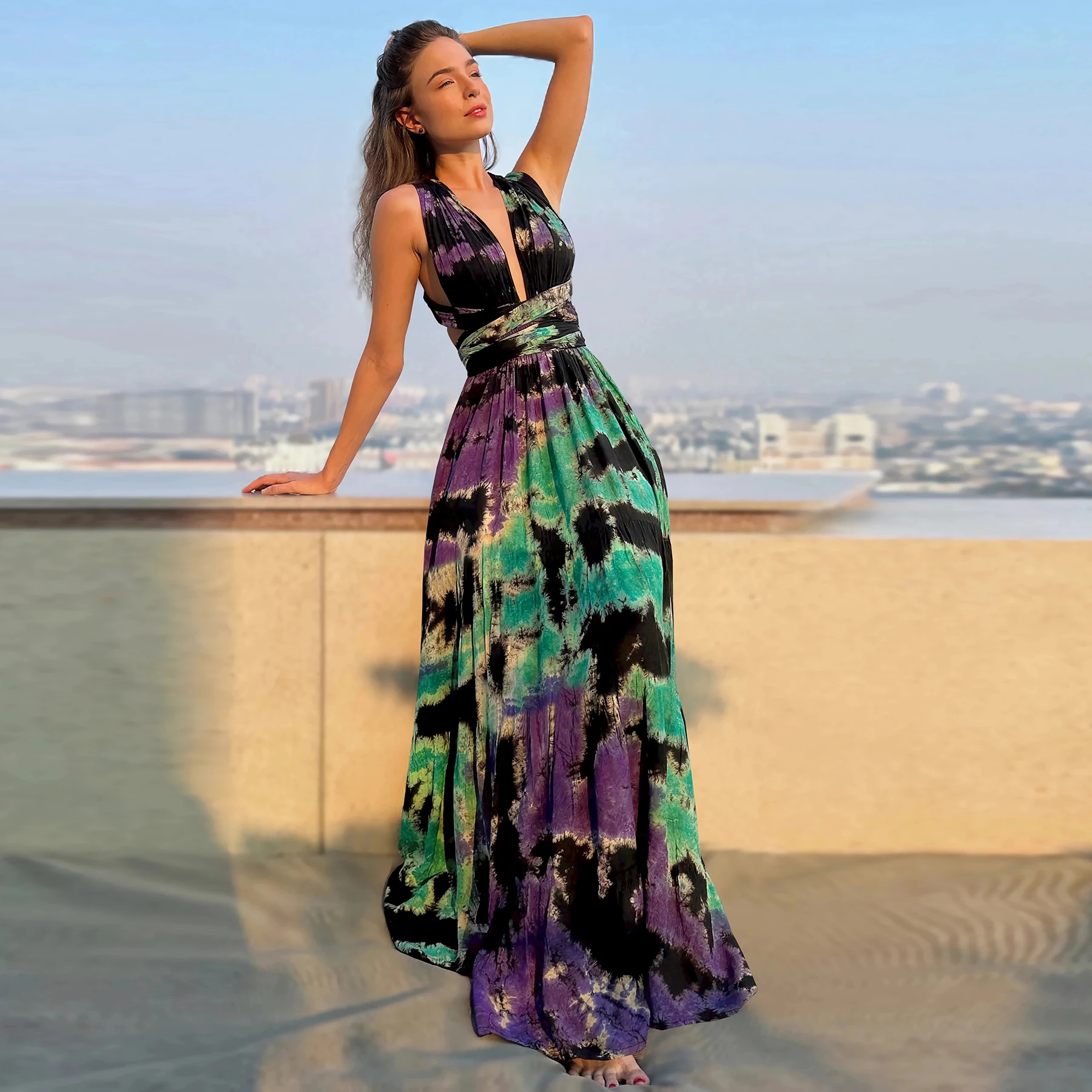 Turquoise Long Convertible Infinity Multi Way Wrap Beach Dresses for Party