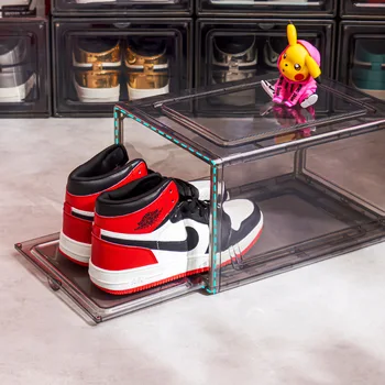 Transparent Magnetic Sneaker Box Classic Square Clear Plastic Shoe Storage Folding Box with Foldable Design