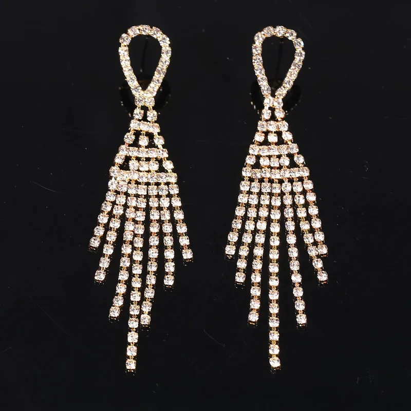 New Luxury Rhinestone Crystal Long Tassel Earrings For Women Party