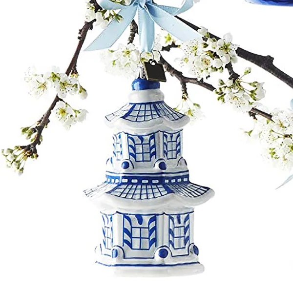 product wholesale support custom christmas home decor figurines gift vintage ceramic pagoda christmas tree ornaments-6