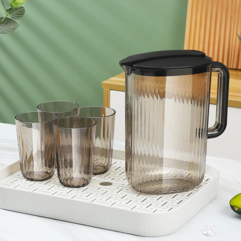 2000ml Large Capacity Jug Juice Coffee Lemon Hot Cold Water Iced Tea Kettle Cups Set Plastic AS Pitcher Sets