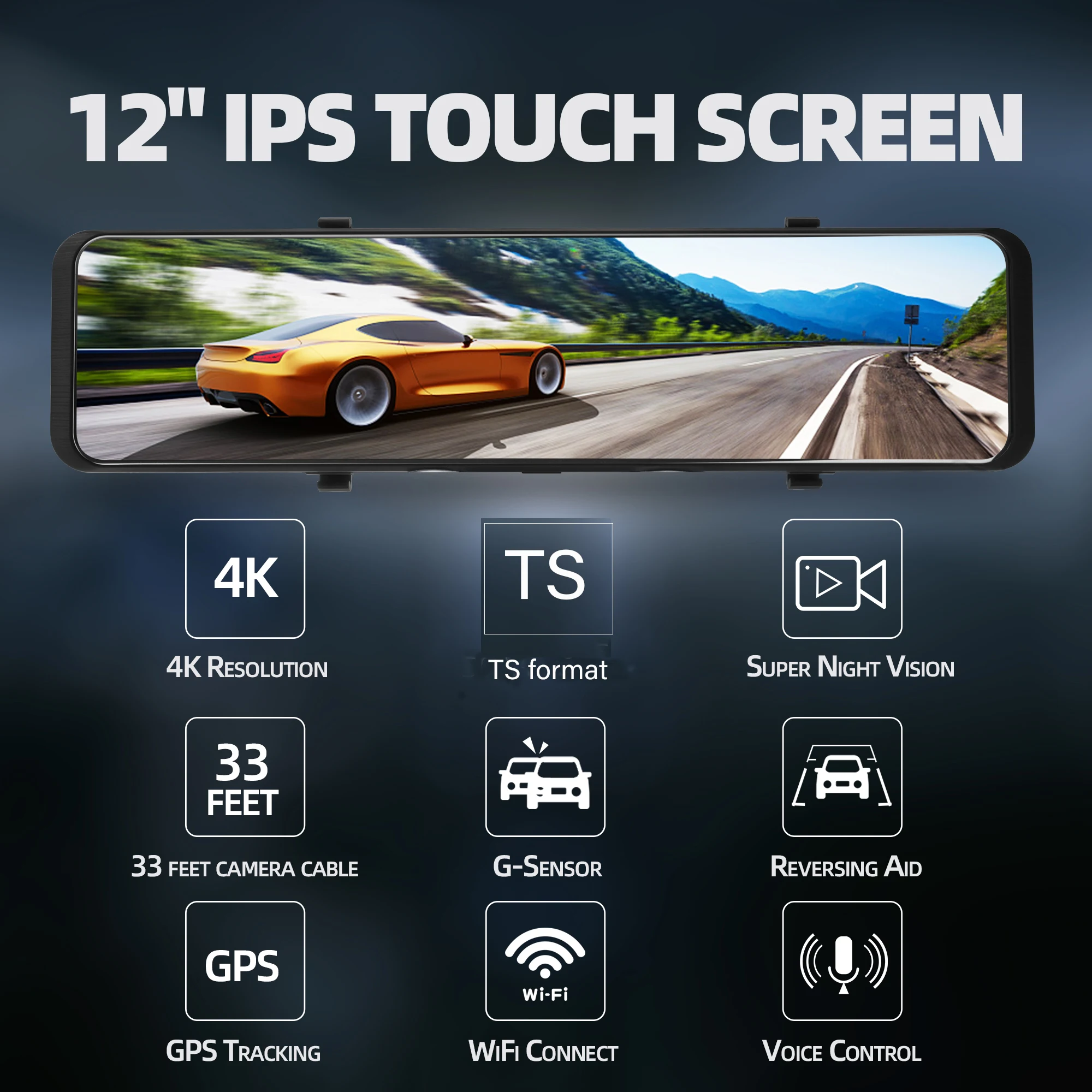 Zimtop Dash Cam AI Voice  4K 2160P  Rear View Mirror FHD 1080P Rear Camera WiFi GPS 12 Inch Car DVR Auto Video Recorder Car DVR