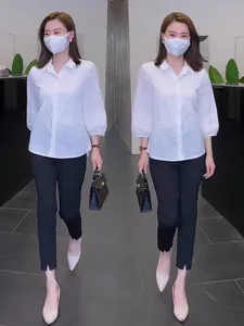 Trendy Women's Shirt 3/4 Sleeves Stylish Blouse Elegant Versatile Base Layer Top