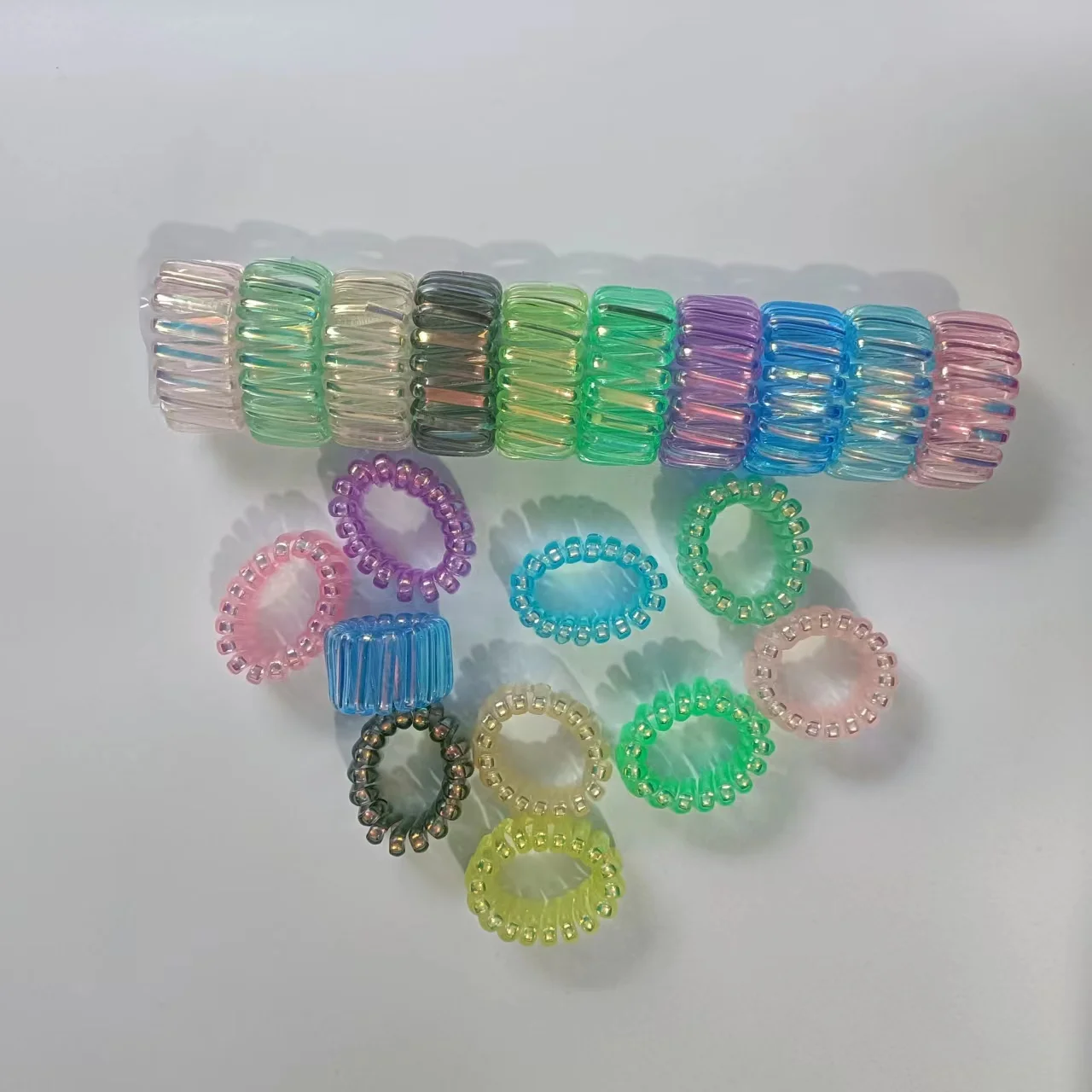 Arrival Quality Thick Wide clear Bulk Elastic Hair Holder Telephone Wire Spiraled Cable Loop Ring Rope Line Cord Band Phone