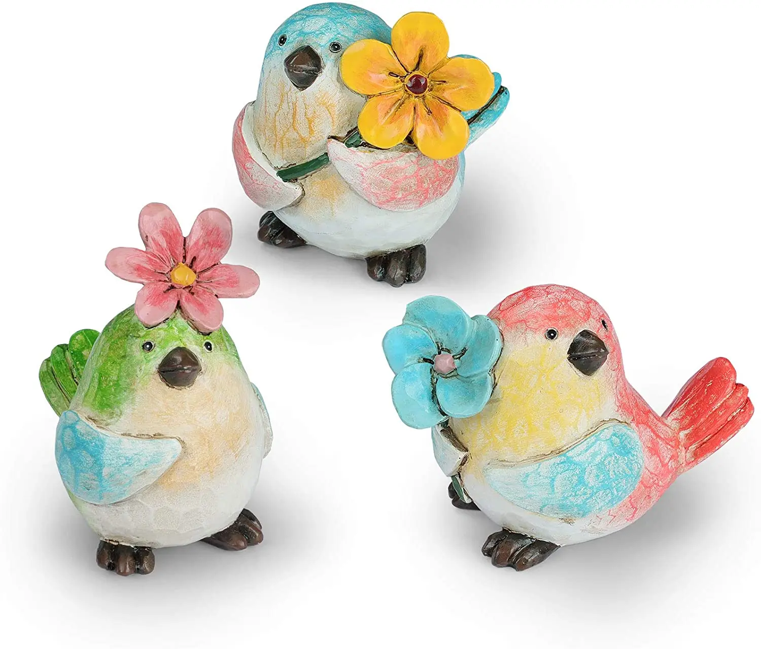 新しい1個入りカラフルな鳥の置物、花付き、鳥の装飾ギフト、手描きの