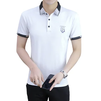 Top Quality and Hot Selling Man Fashion Cotton Plain Collar Polo Short Sleeve T-shirt_8805#White