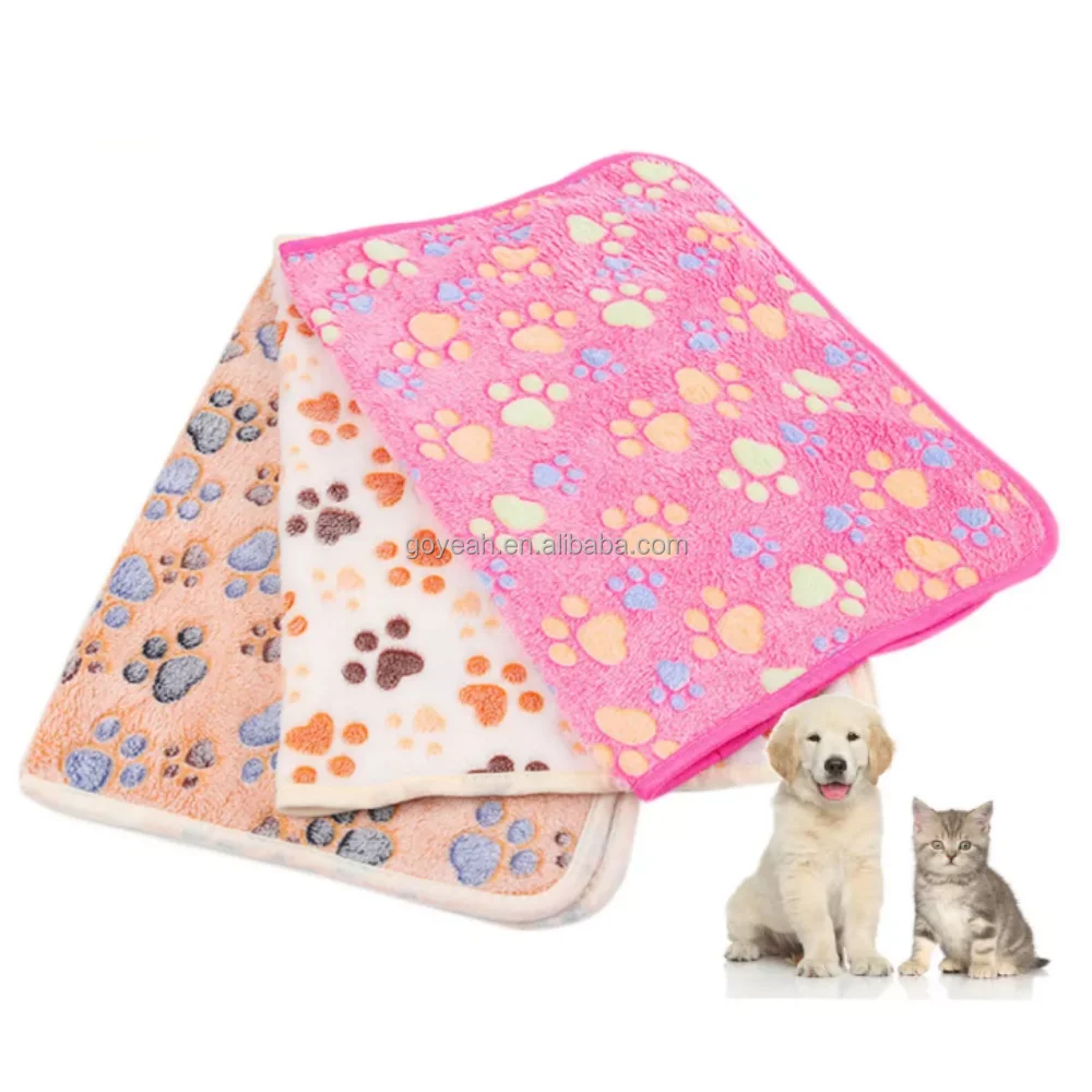 Soft Flannel Fleece Dog Blanket,Warm Paw Print Pet Throw Bed Cover