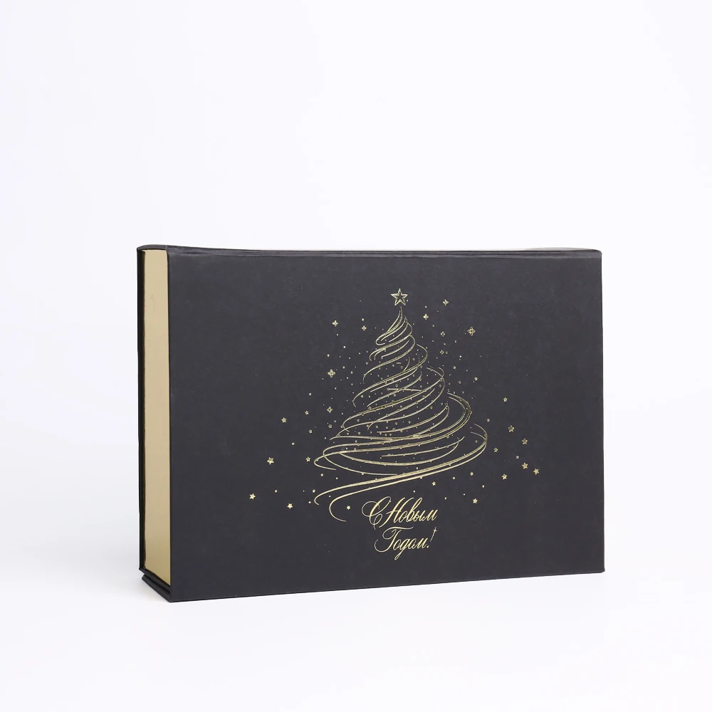 علب تغليف هدايا فاخرة مخصصة من الكرتون الأسود مع طباعة حرارية وغطاء مغناطيسي من الورق، مخصصة للشركات