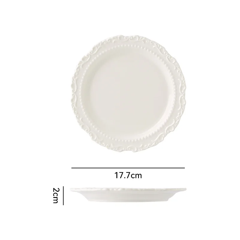 ins relief ceramic tableware set retro style dinner plate western dinner plate dish palace style cream color ceramic plate