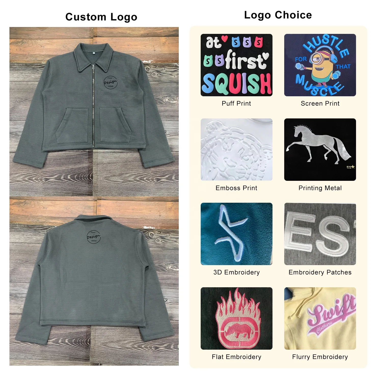 JL210A Winter Outdoor Oversized Printing High Quality Cotton Fleece Zip up Solid Color Jackets Shirts for Men