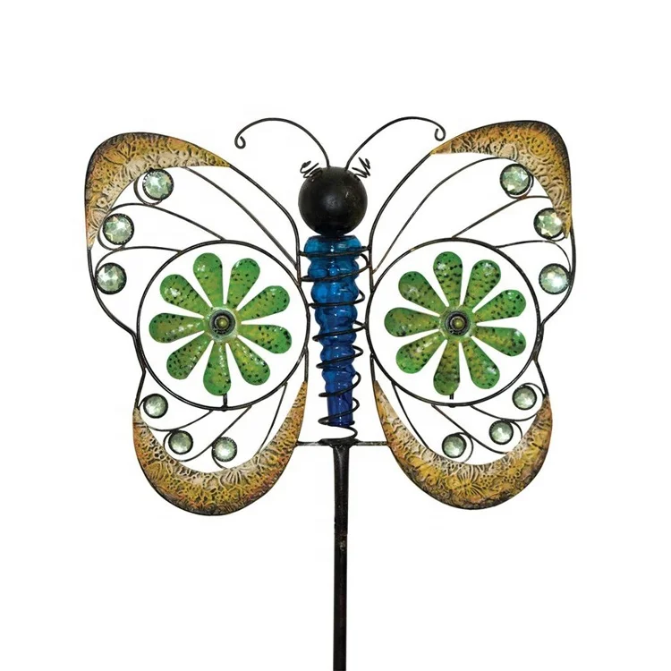 Type Jeweled Butterfly Metal Wind Spinner Everyday Yard Stake Gift Metal Wind Sculptures