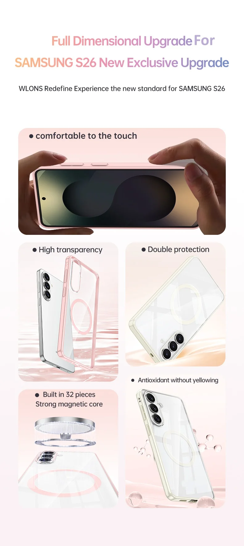 product tpupc phone case with shockproof anti scratch frosted magnetic phone bumper wireless charging phone case for samsung s26-3