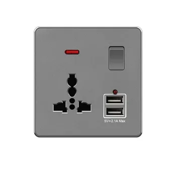 Grey frosted modern universal switches and sockets, PC UK 13A wall light switches, electrical kitchen wall sockets