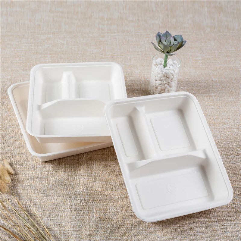 Biodegradable disposable food clamshell/3 5 compartments food box/tray