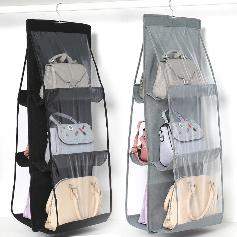 KIRFIZ 6 Pockets Hanging Purse Handbag Organizer Hanging Shelf Bag  Collection Storage Holder Purse Bag Wardrobe Closet Space Saving  Organizers_1 PCs
