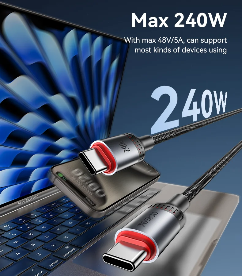 Yesido CA185 1.2 Meter 240W Type-C to Type-C Support USB2.0 Data Transfer Fast Charging Data Cable