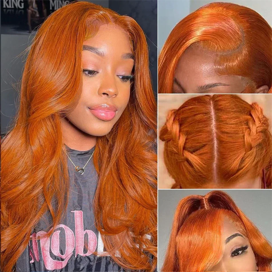 Oranje gember kant voor pruiken body wave menselijk haar transparante kant pruik_voghion.com