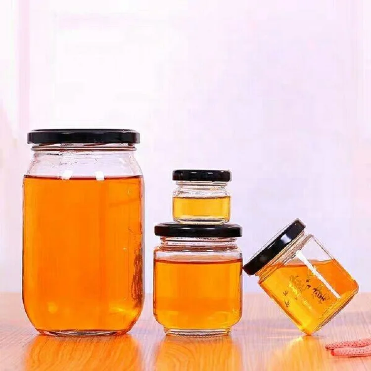 Factory Produced Food Grade Empty Clear Round Glass Honey Jar factory