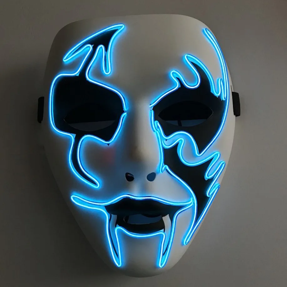 Masque LED Fil Lumineux Bleu – 3 Modes Clignotants – Parfait Halloween, Rave, Cosplay & Soirée