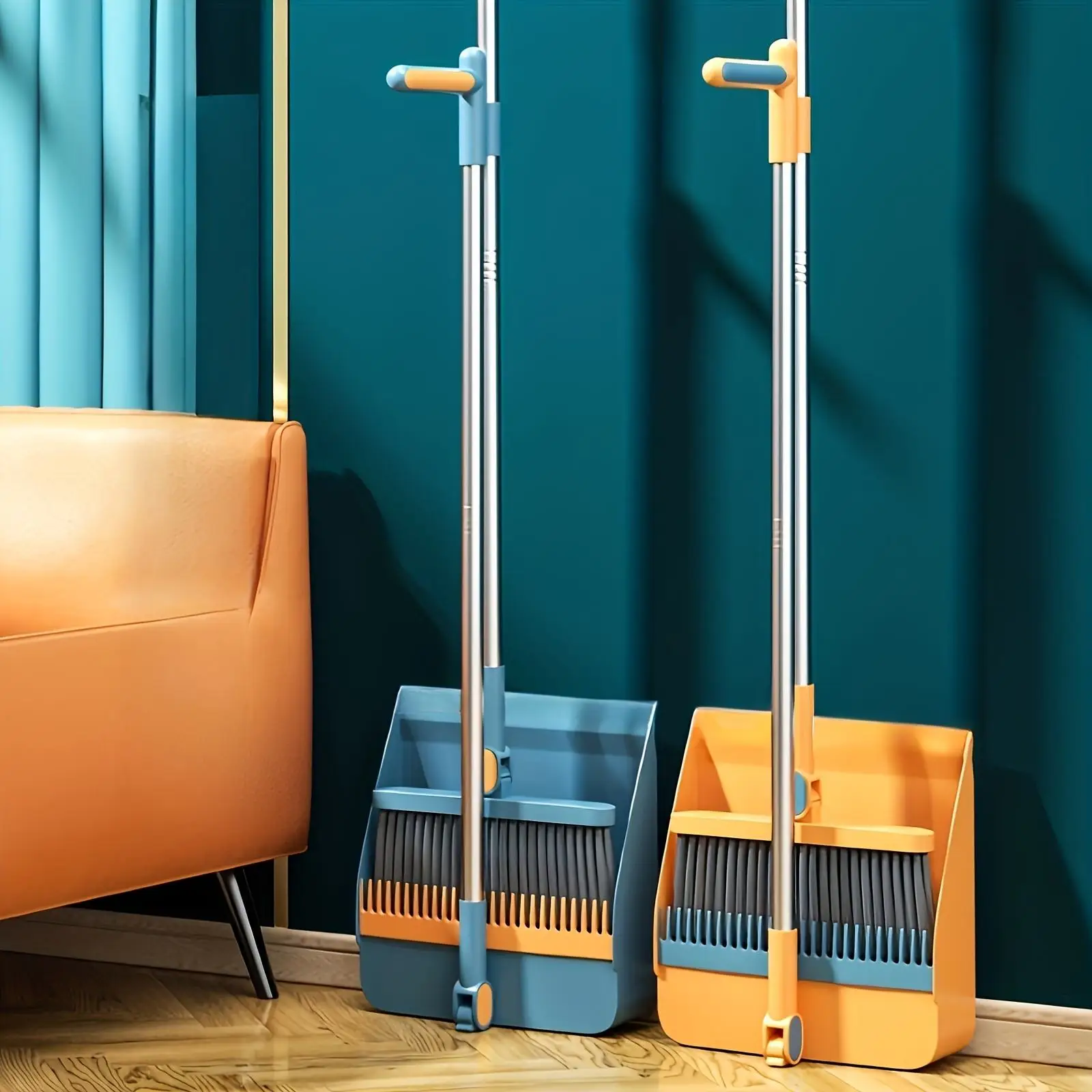 Broom And Dustpan Set, Long Handle Dust Pan And Broom For Home, Heavy