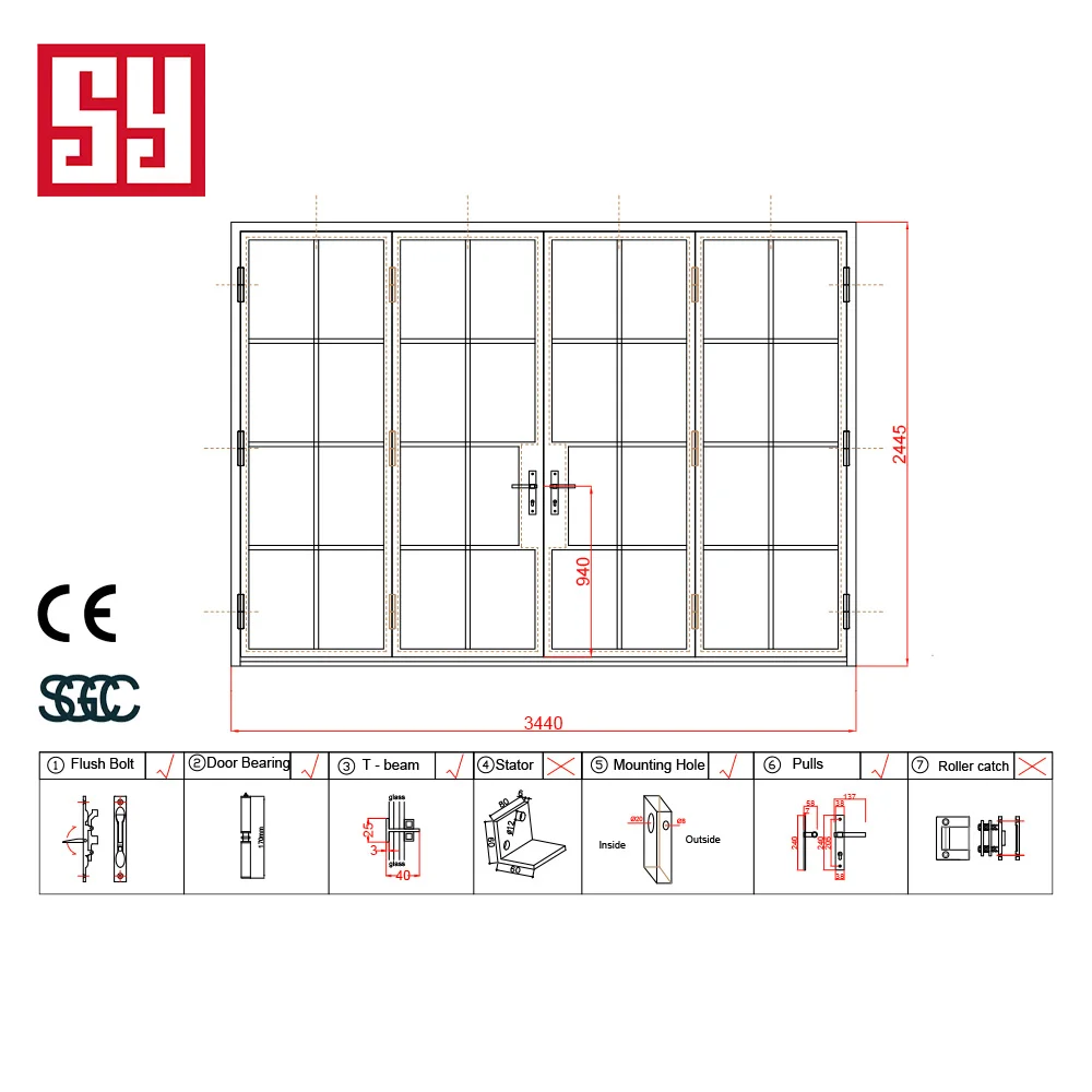 Modern Style Commercial Bifolding Fireproof Soundproof Glass Steel Doors with Finished Surface for Mall Entry Villa Application supplier