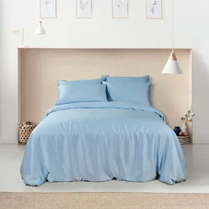 King Size Plain Bedsheet Sets 4Pcs Duvet Cover 300Tc Lyocell Tencel Bedding Silk Luxury Bed Sheets Set