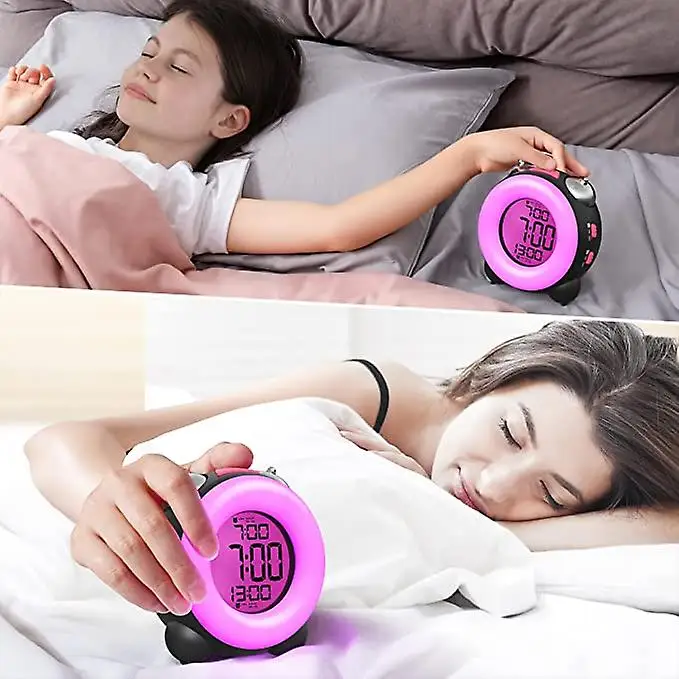 Lovely Home Decoration Cute Children Bedroom Sleep Trainer Snooze Desk Twin Bell Digital Alarm Clock for Kids