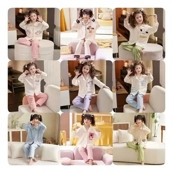 Toddler Kids Baby Girl Solid Pjs Ruffle Long Sleeve Button Shirt Top and Pants Cotton 2Piece Pajamas Set