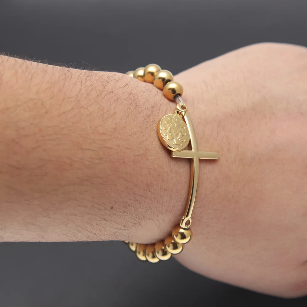 mens rosary bracelet gold