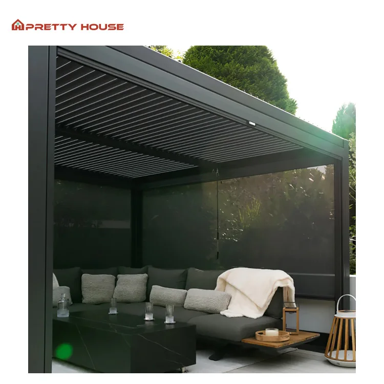 Custom Made Zip Screen Patio Blinds Sun Shade Vertical Motorized Zip Screen Outdoor Roller Blind for Pergola