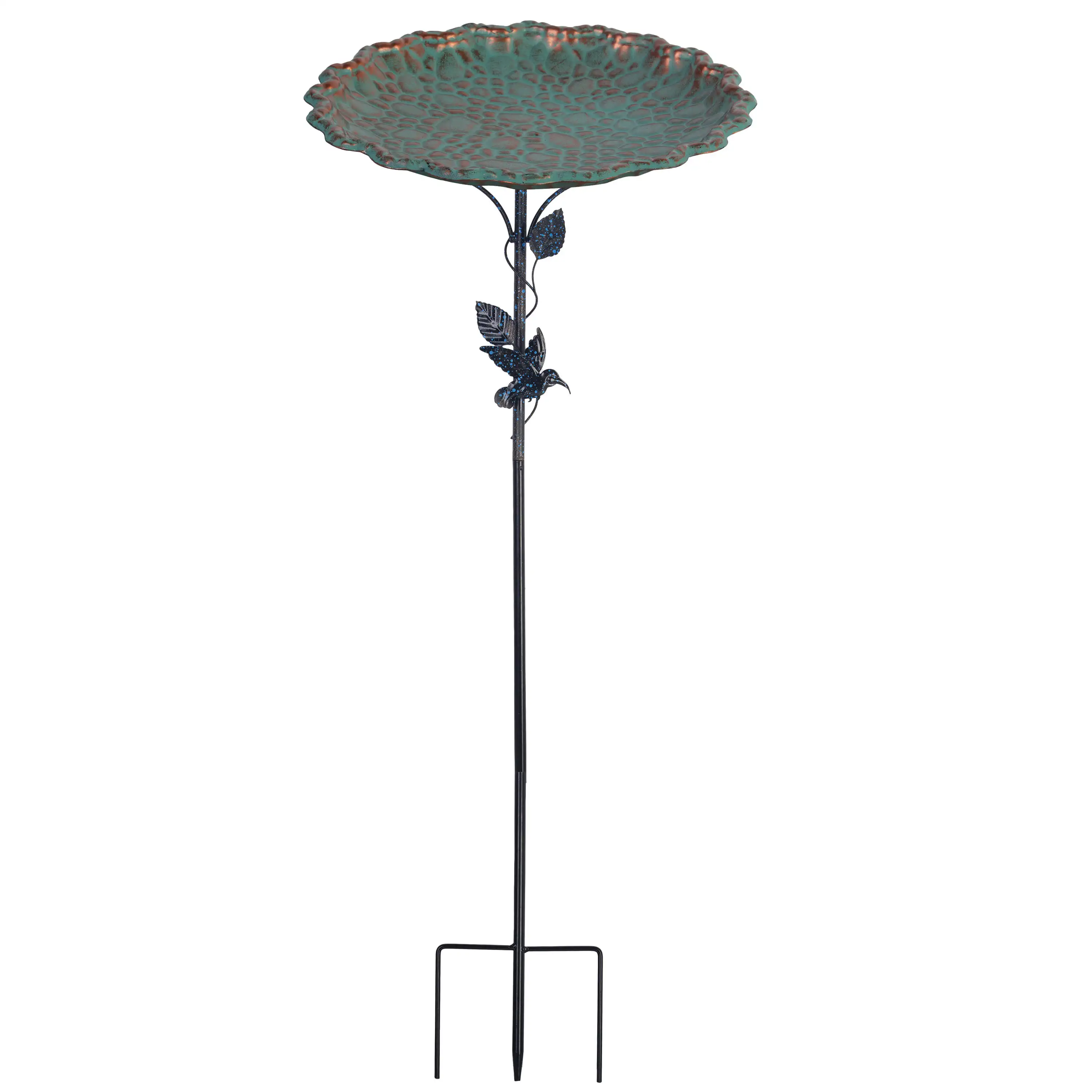 Green Large Lotus Leaf Metal Bird Bath Butterfly Carved flower